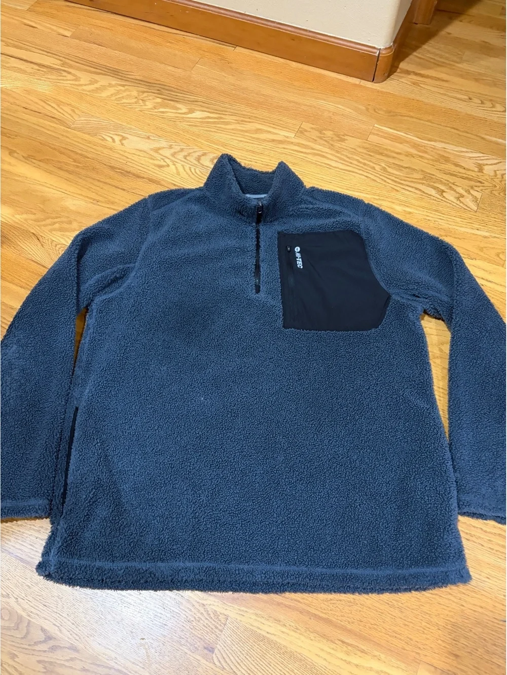 Two Men's Hi-Tech 1/4 zip fleece pullover grey navy blue XL sherpa chest pocket